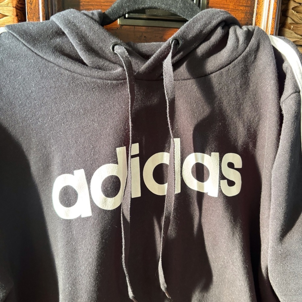 Adidas Men's Black Hoodie with White Logo and Stripe in size XL - Picture 3 of 7